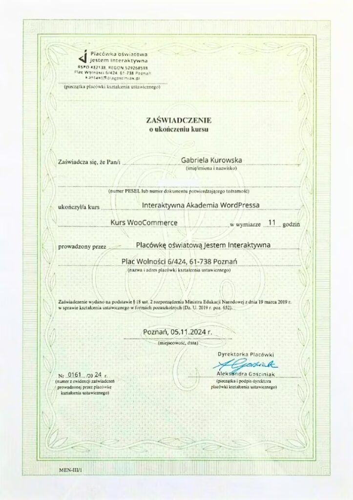 certyfikowany-specjalista-wordpress-woocommerce-gabriela-kurowska-krakow